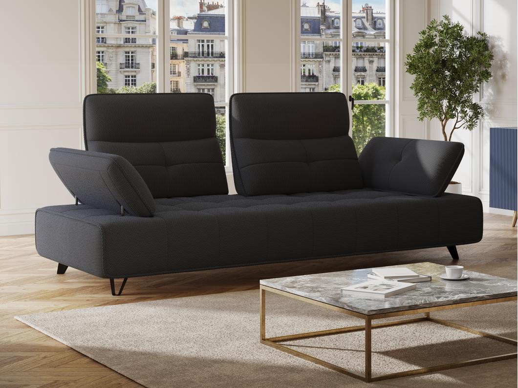 Canapé 3 places en tissu 3D gris anthracite avec dossier avance-recule MERCOTA
