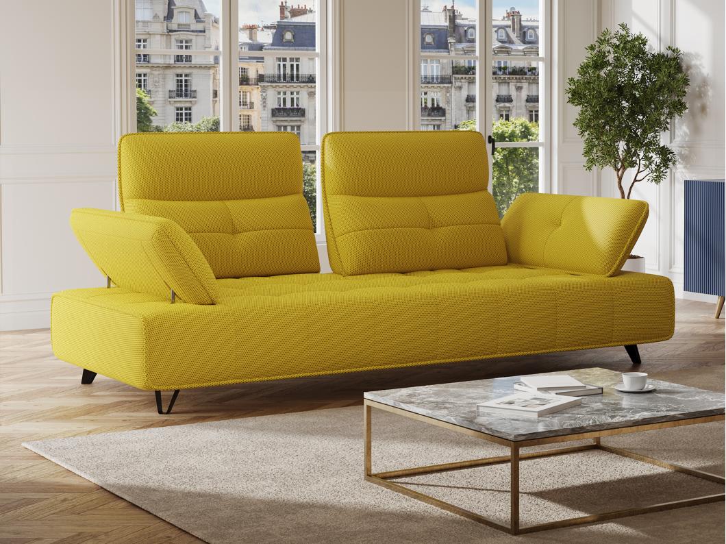 Sofá de 3 lugares em tecido 3D amarelo com encosto função avanço-recuo - MERCOTA