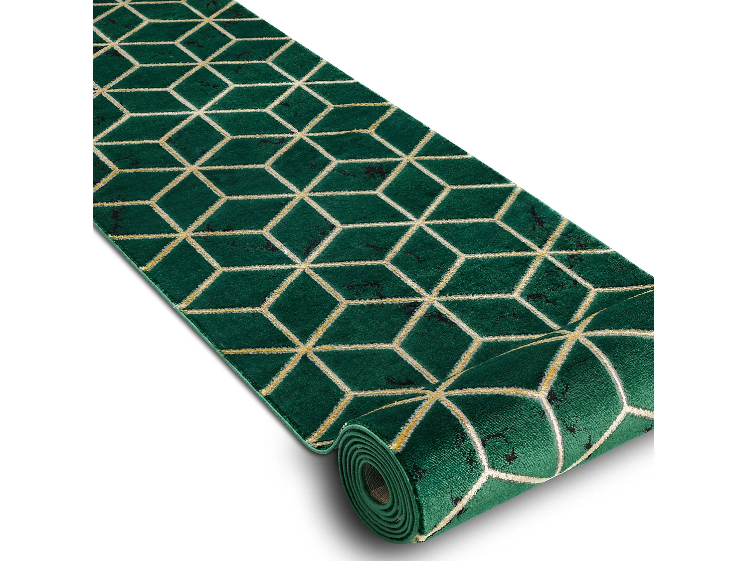 Tapijtloper EMERALD exclusief 1014 glamour, stijlvol kubus fles groen  80x440 cm
