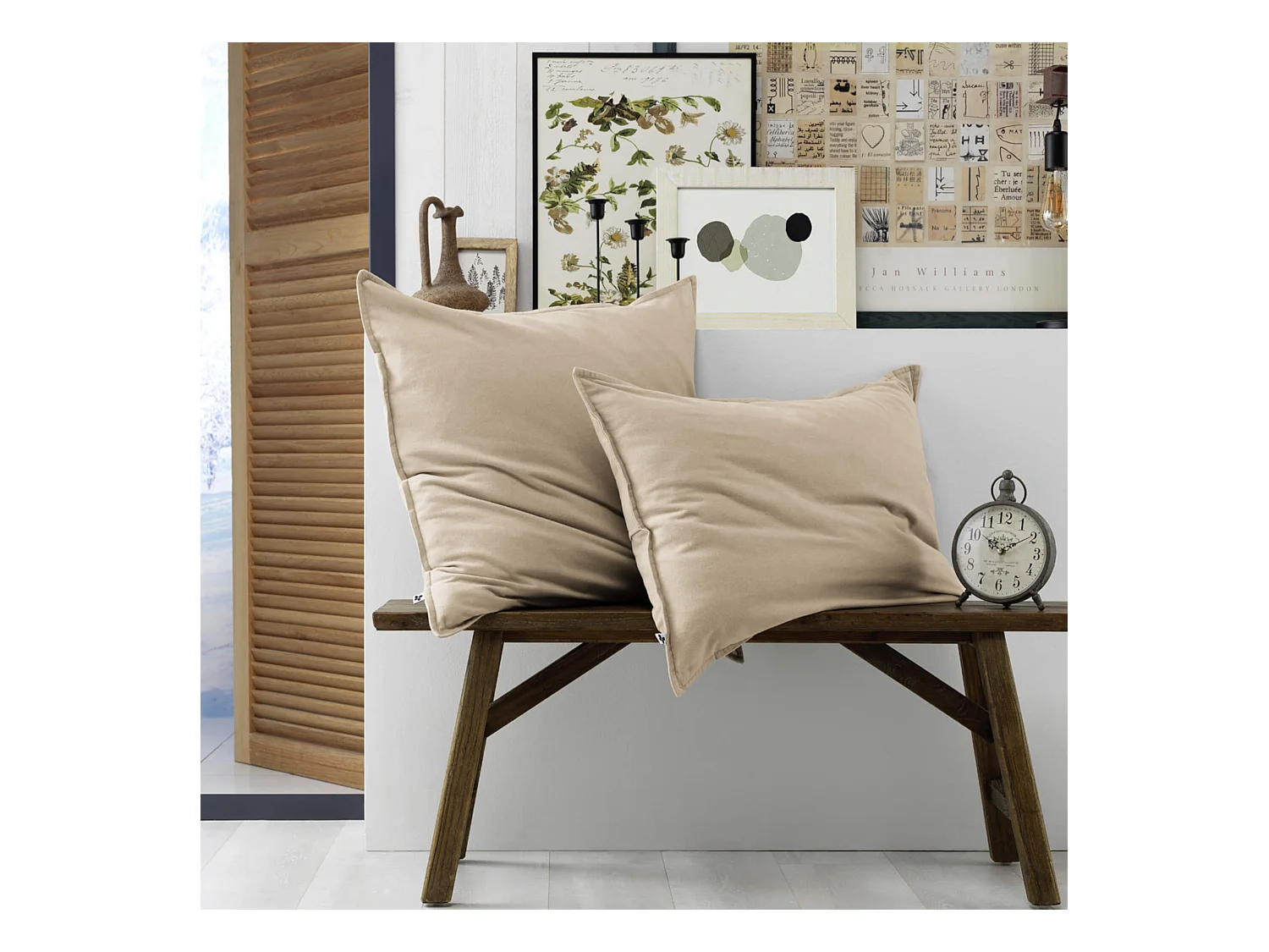 Lot de 2 taies d'oreiller flanelle beige 50x70 cm