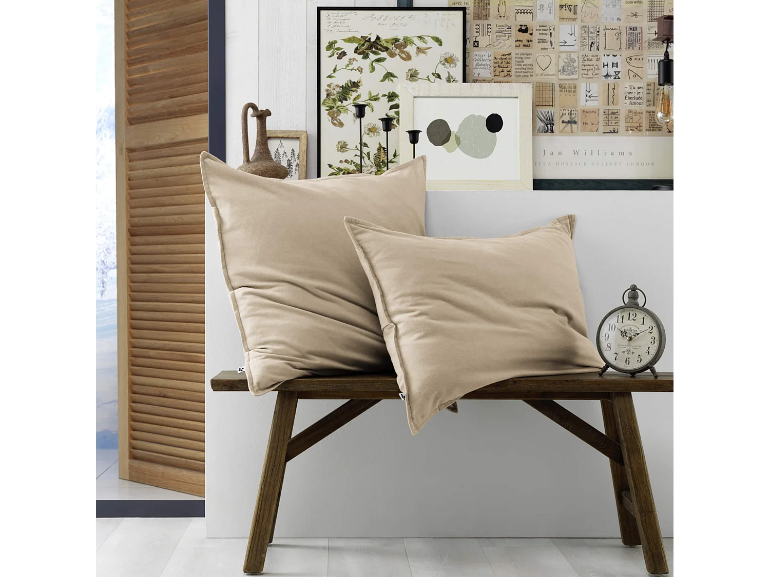 Lot de 2 taies d'oreiller flanelle beige 50x70 cm