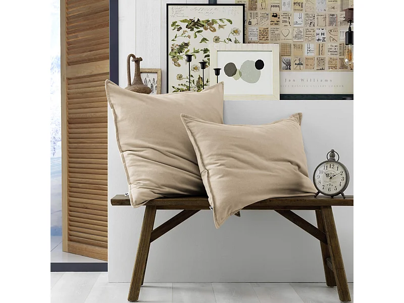 Lot de 2 taies d'oreiller flanelle beige 50x70 cm