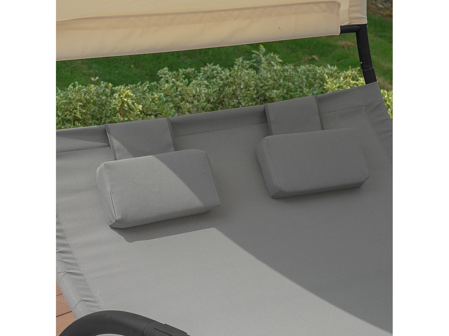 SoBuy OGS50-HG Bain de Soleil Transat à Bascule 2 Places avec Auvent et 2 roulettes Assise Dossier Ergonomiques Oreiller Fourni - Charge Max. 300kg - Gris