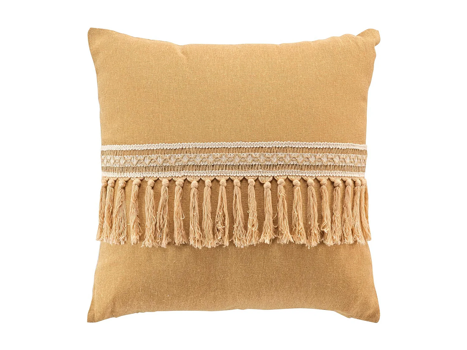 Coussin a franges 45 x 45 cm Jamara ocre