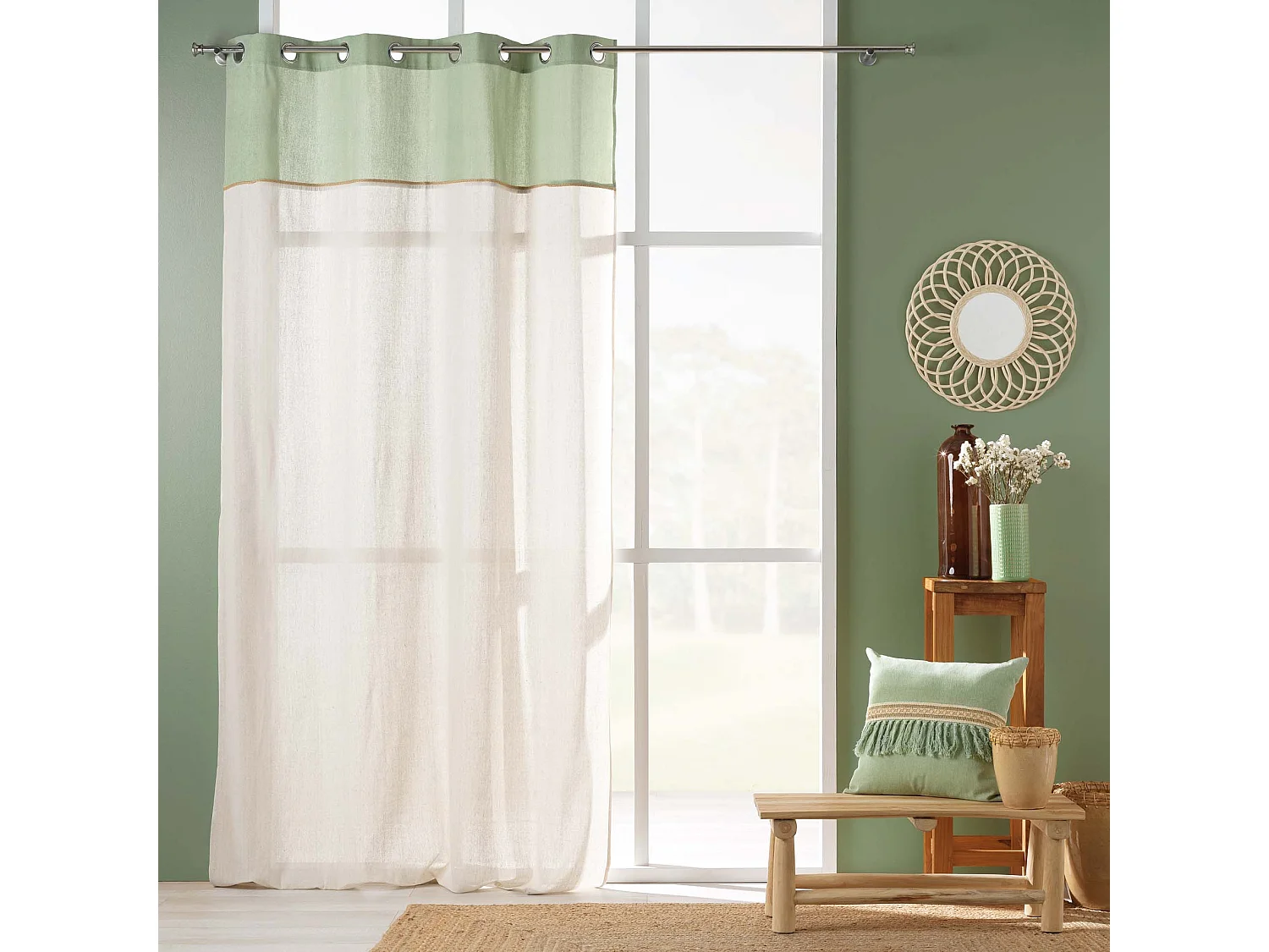 Coussin a franges 45 x 45 cm Jamara sauge