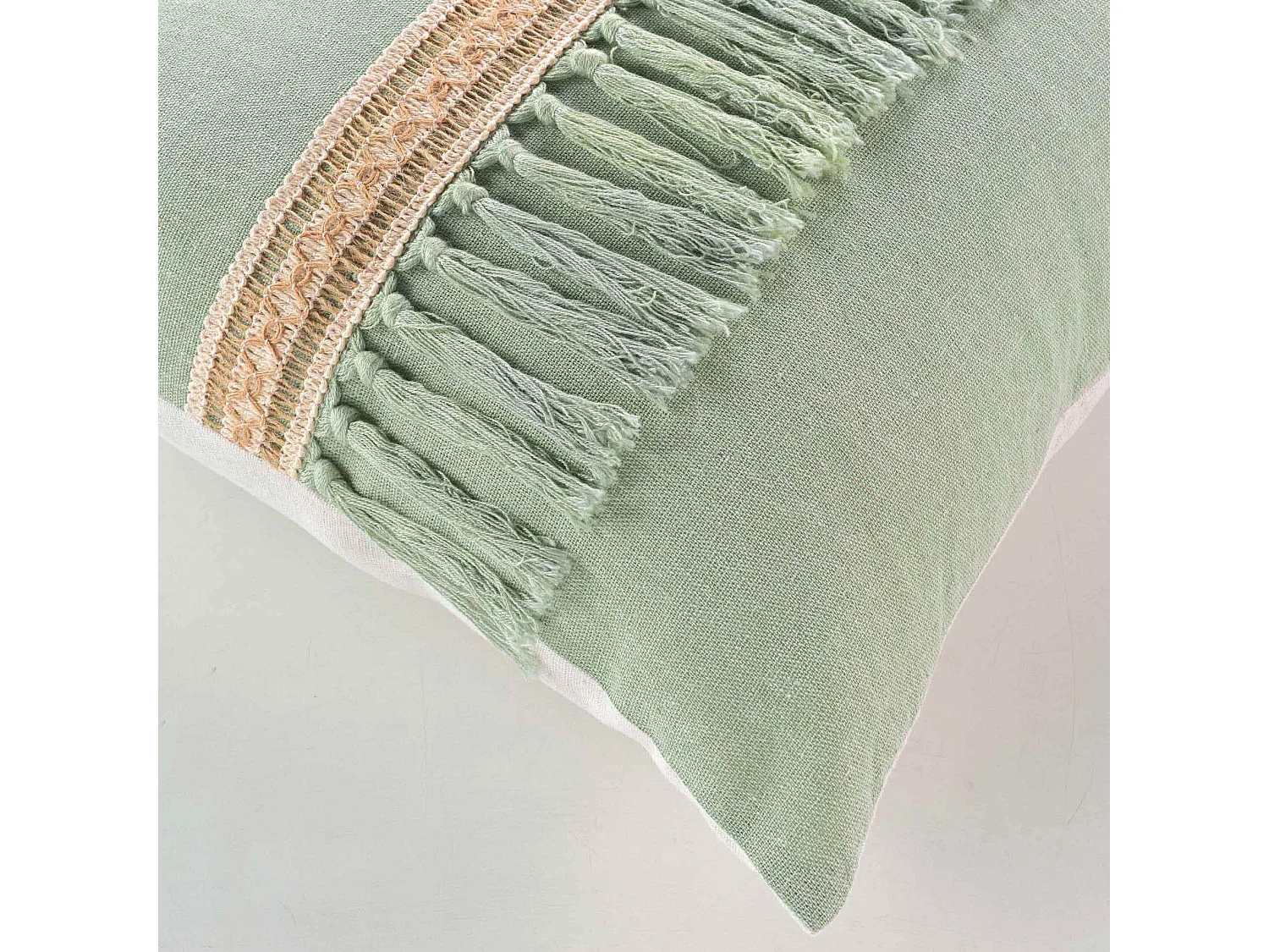 Coussin a franges 45 x 45 cm Jamara sauge