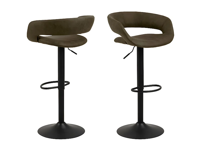 Cabezon - Lot de 2 tabourets de bar en tissu et métal H59-80cm - Vert