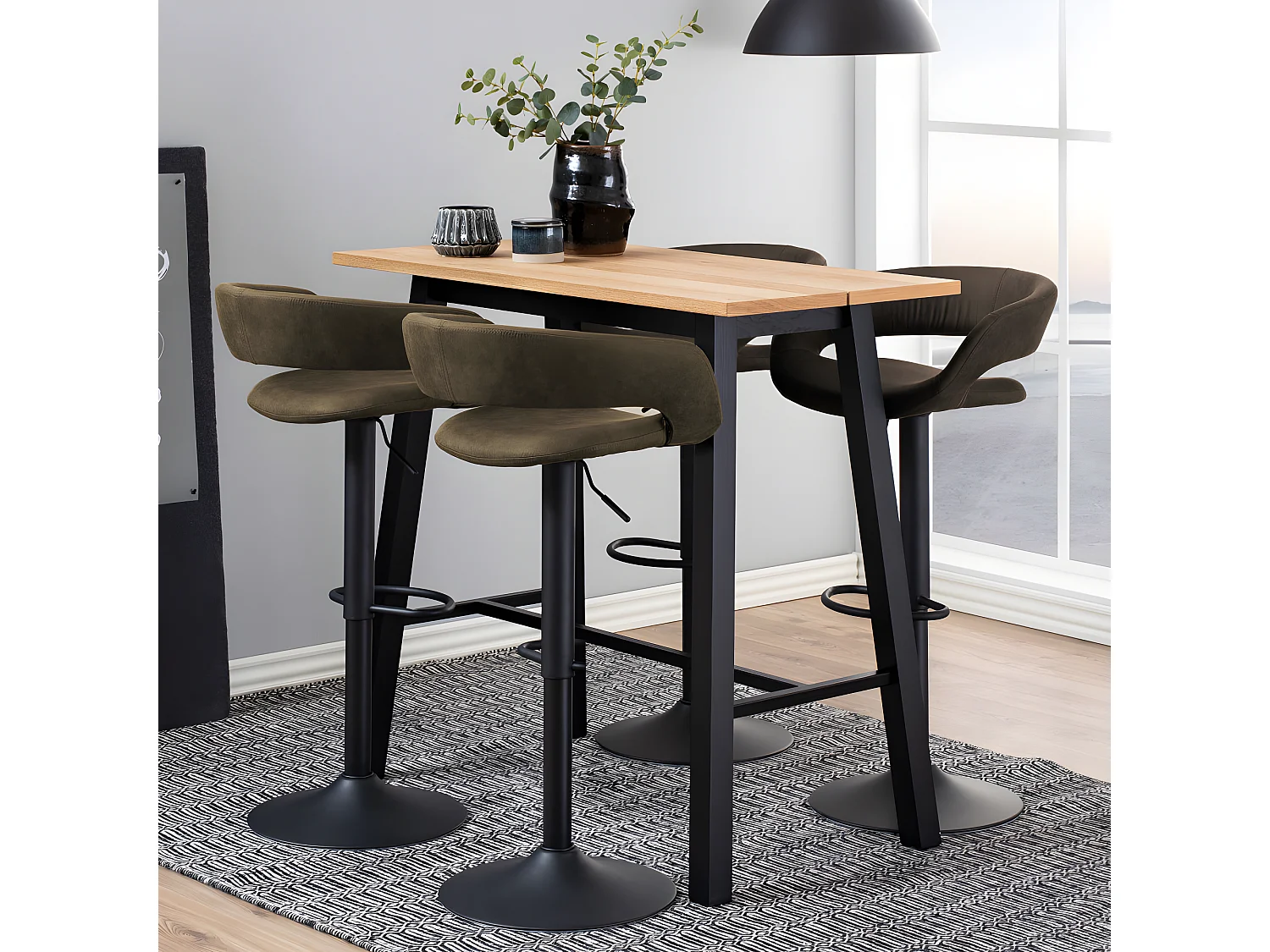 Cabezon - Lot de 2 tabourets de bar en tissu et métal H59-80cm - Vert