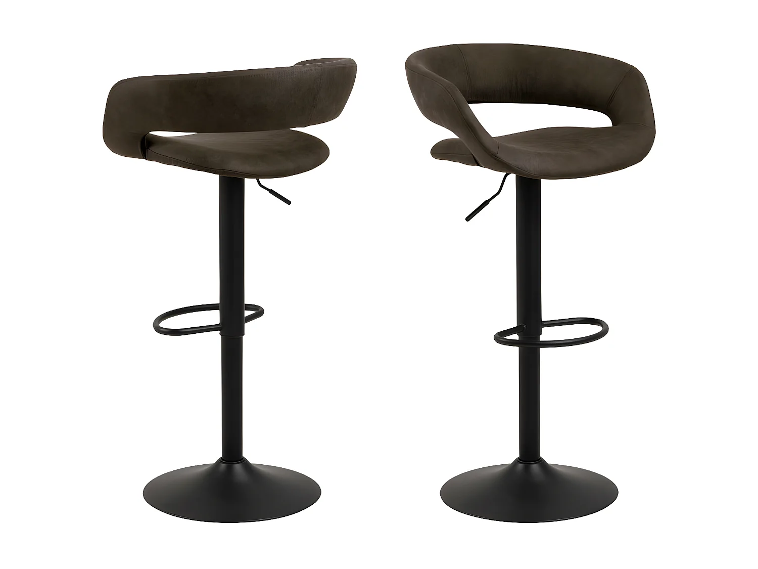 Cabezon - Lot de 2 tabourets de bar en tissu et métal H59-80cm - Gris