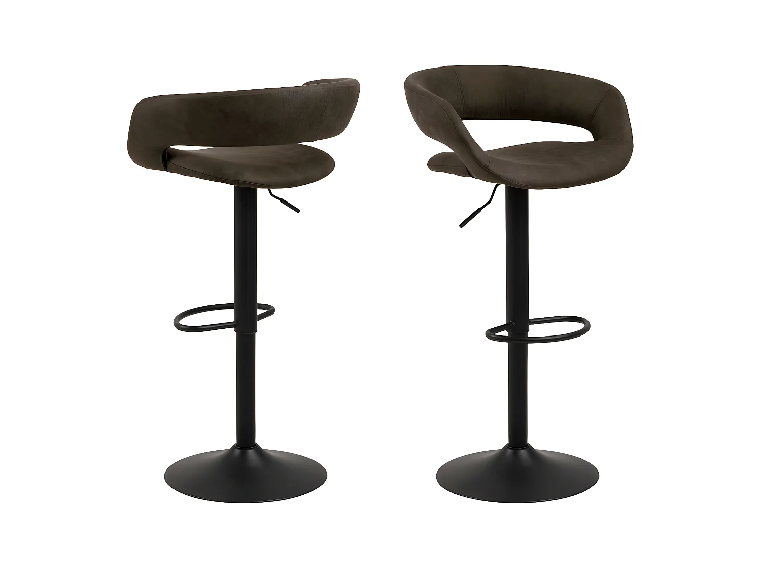 Cabezon - Lot de 2 tabourets de bar en tissu et métal H59-80cm - Gris