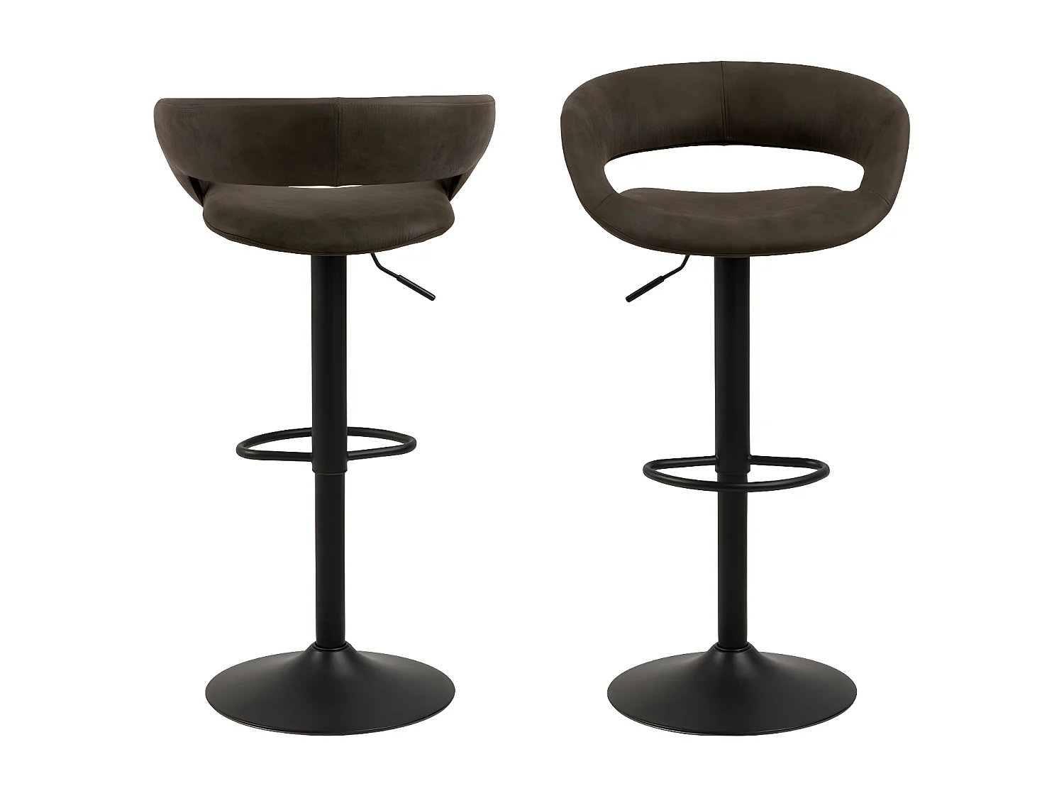 Cabezon - Lot de 2 tabourets de bar en tissu et métal H59-80cm - Gris