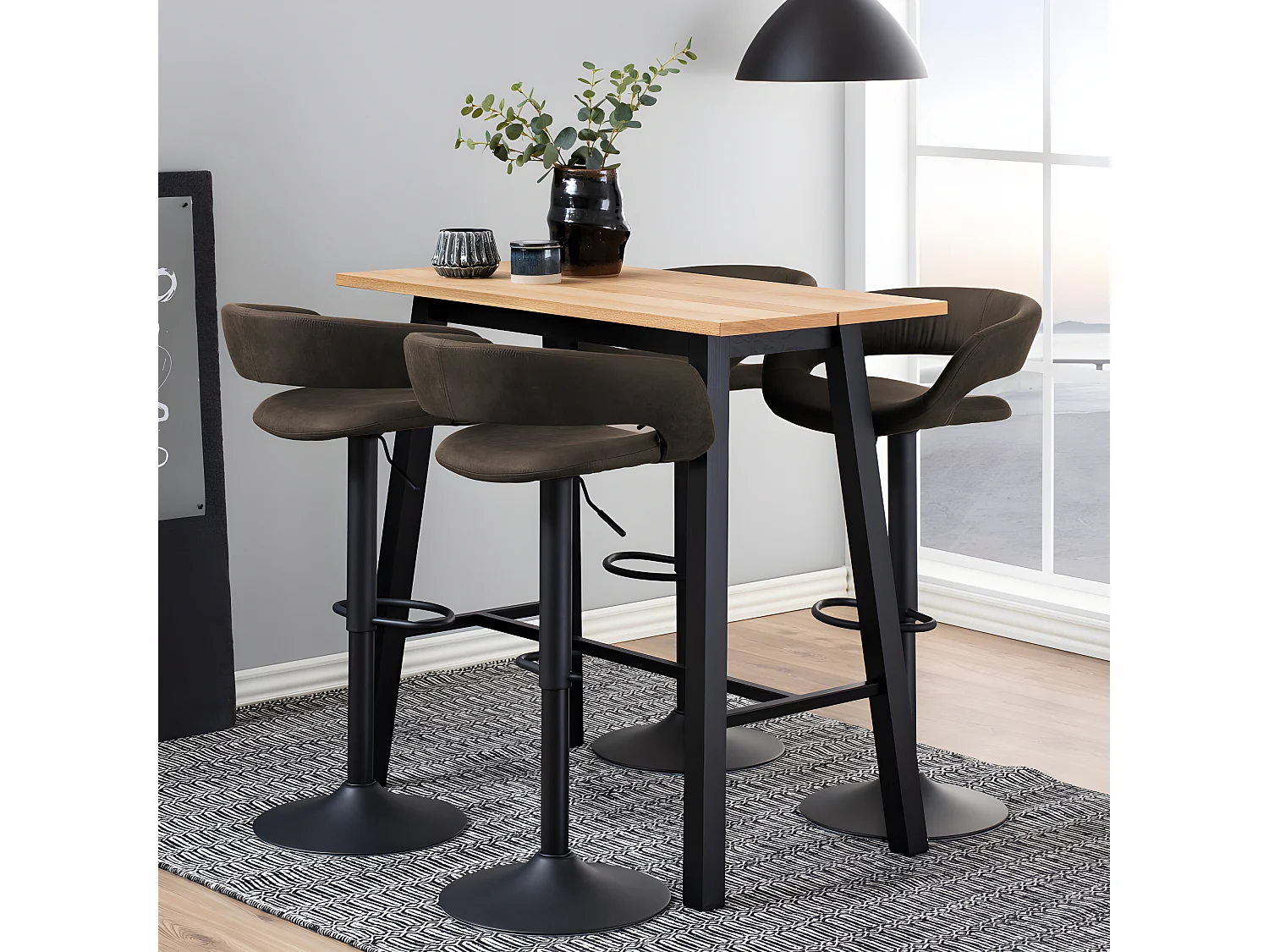 Cabezon - Lot de 2 tabourets de bar en tissu et métal H59-80cm - Gris