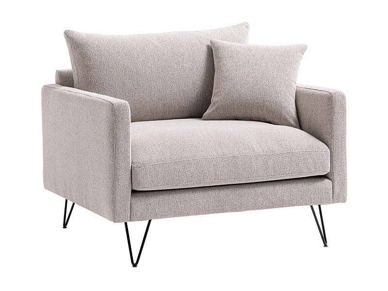 Villabon - Fauteuil XL en tissu pieds épingles noirs - Naturel chiné