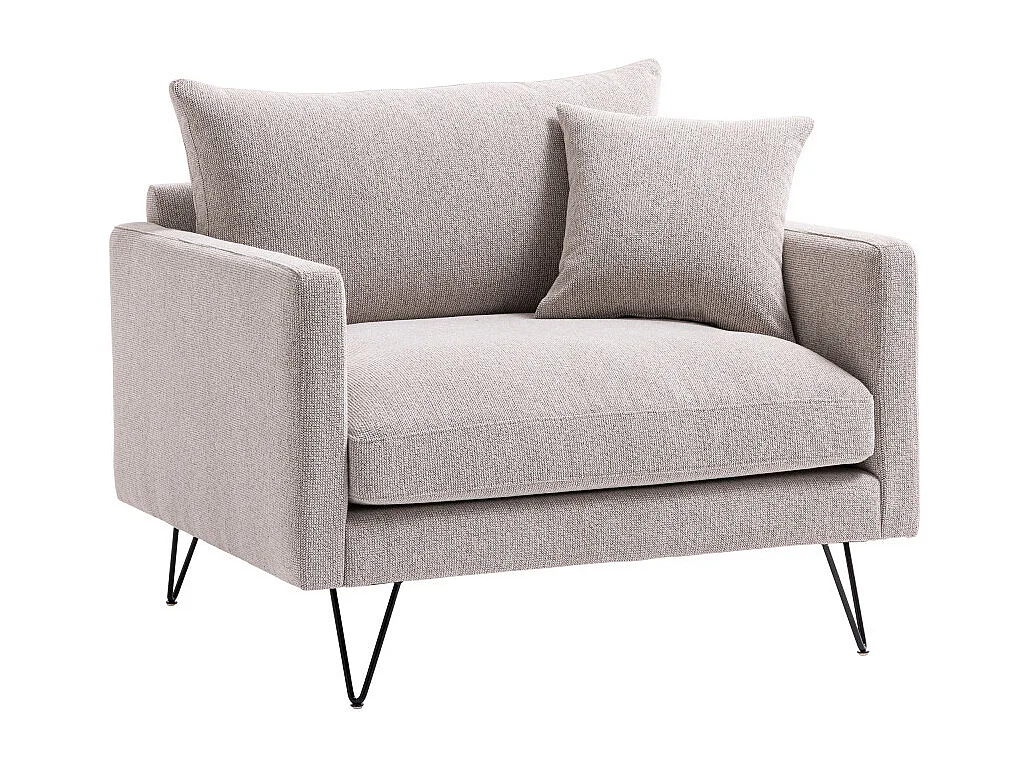 Villabon - Fauteuil XL en tissu pieds épingles noirs - Naturel chiné