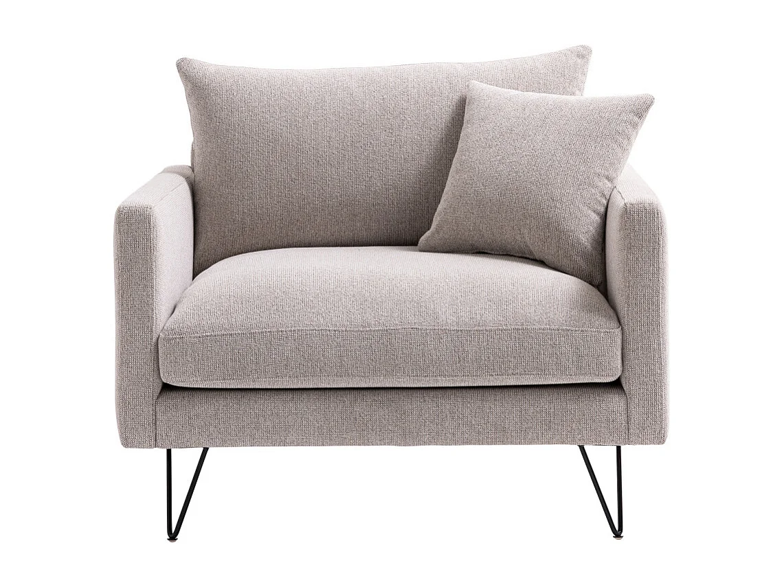 Villabon - Fauteuil XL en tissu pieds épingles noirs - Naturel chiné