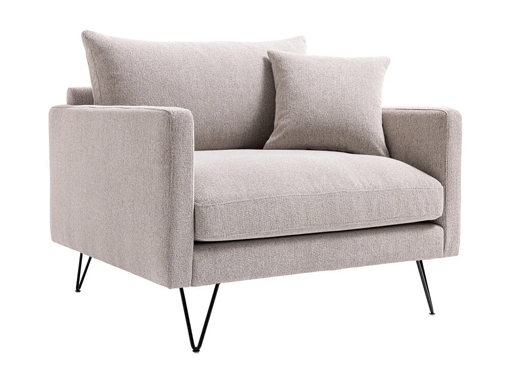 Villabon - Fauteuil XL en tissu pieds épingles noirs - Naturel chiné