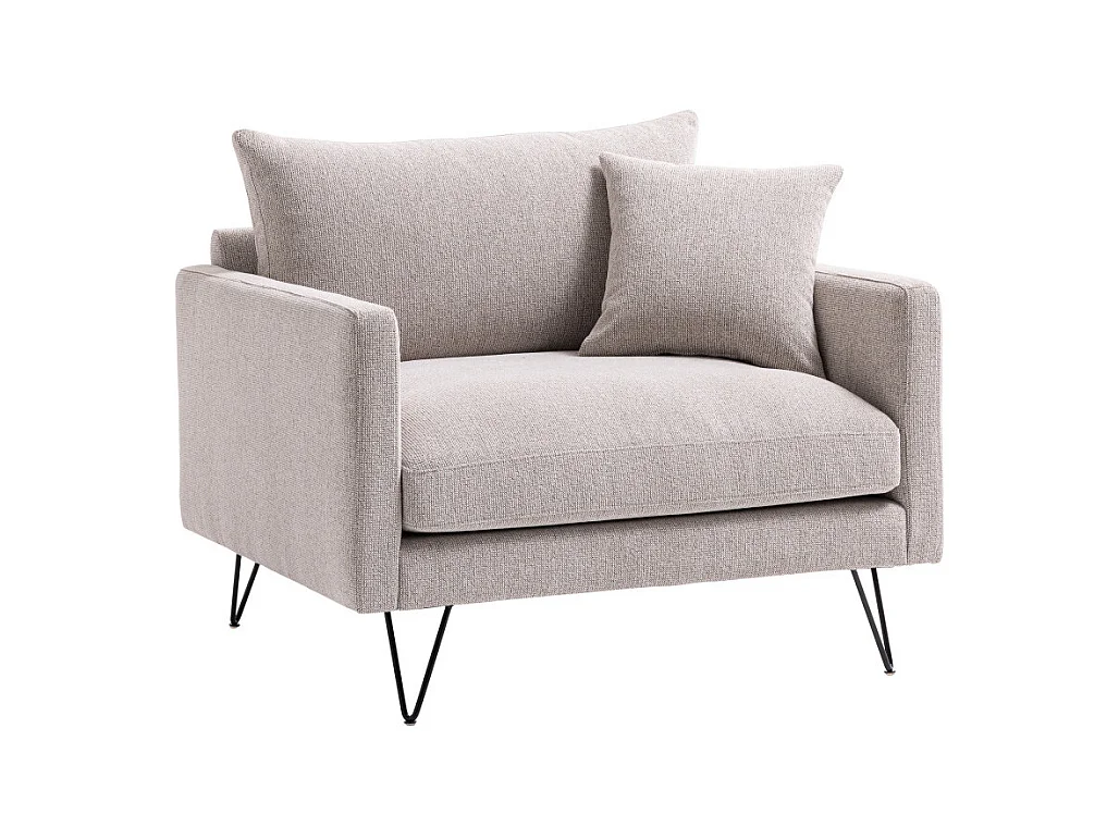 Villabon - Fauteuil XL en tissu pieds épingles noirs - Naturel chiné
