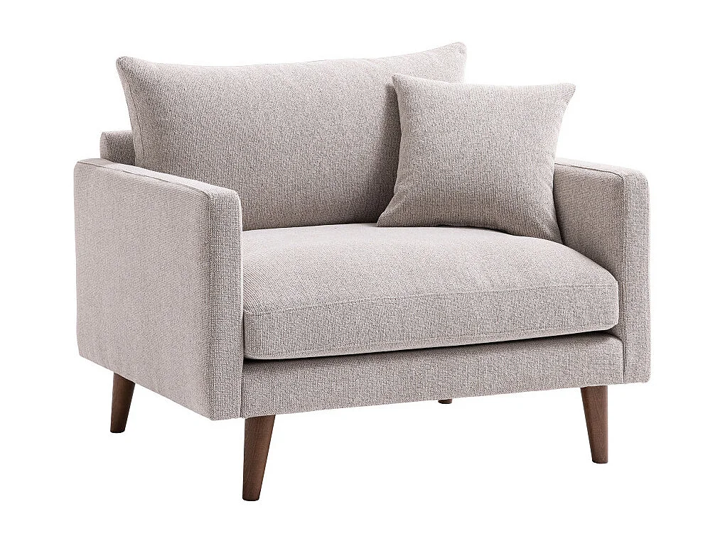 Villabon - Fauteuil XL en tissu pieds bois foncé - Naturel chiné