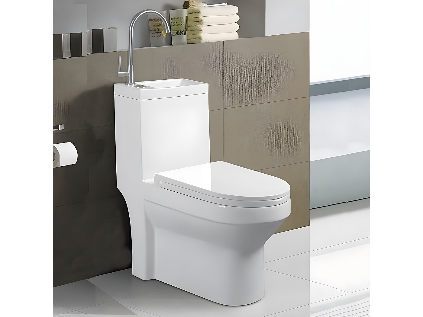 WC à Poser Monobloc avec Lave main intégré Céramique 39x68cm - Creativ