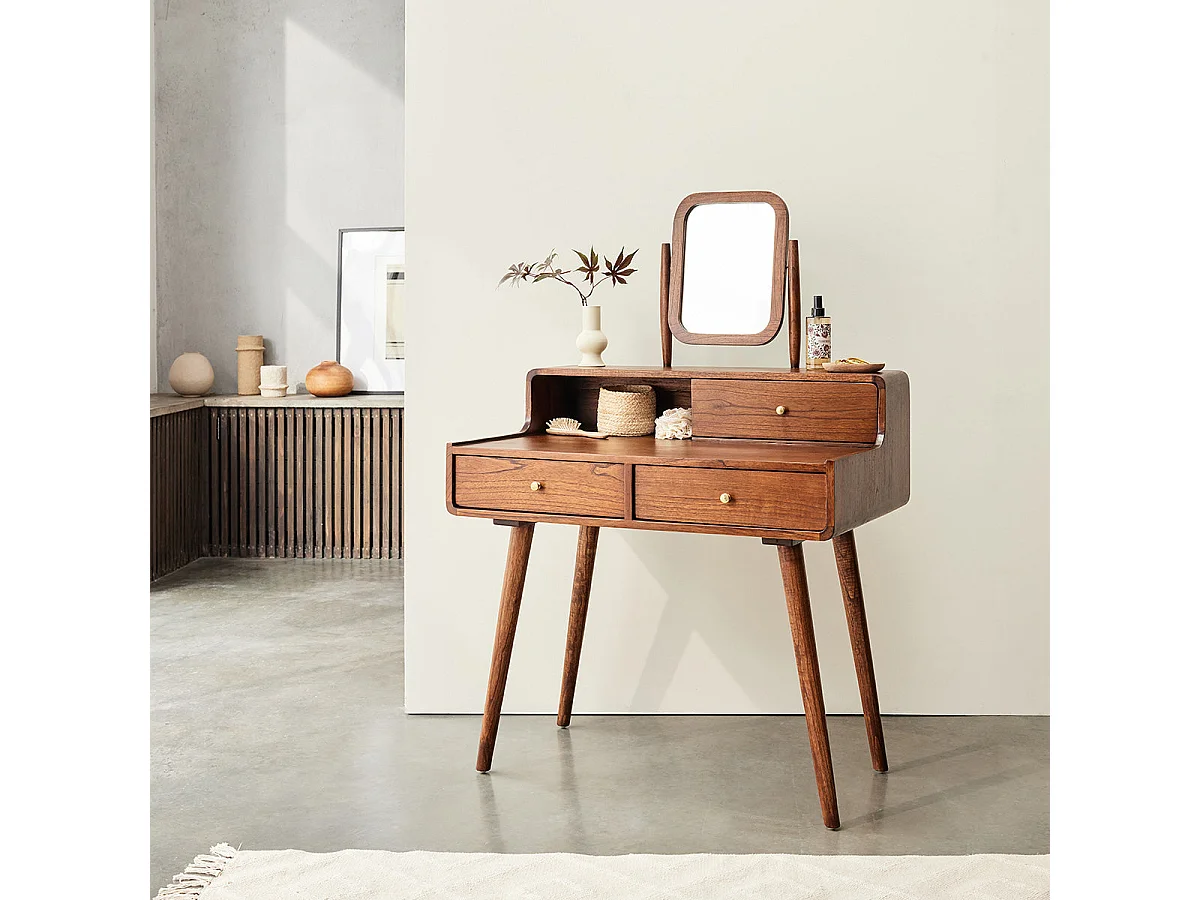 Coiffeuse en mindi massif finition noyer