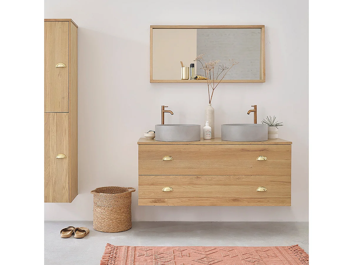 Mobile per doppio lavabo in massello di rovere 120 cm