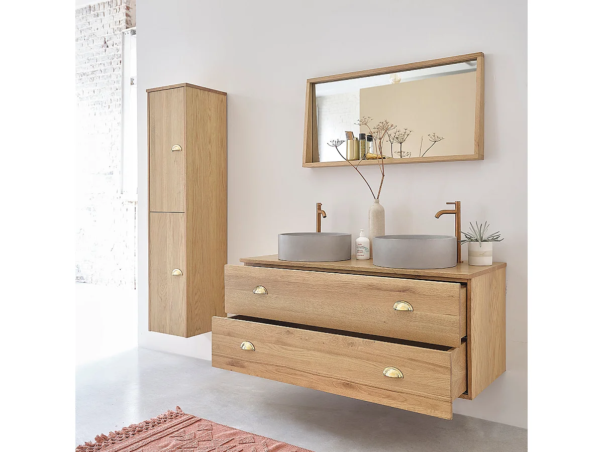 Meuble de salle de bain en bois de chêne 120 cm