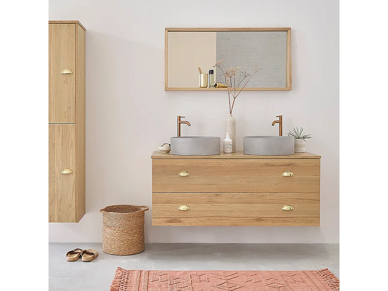 Mobile per doppio lavabo in massello di rovere 120 cm
