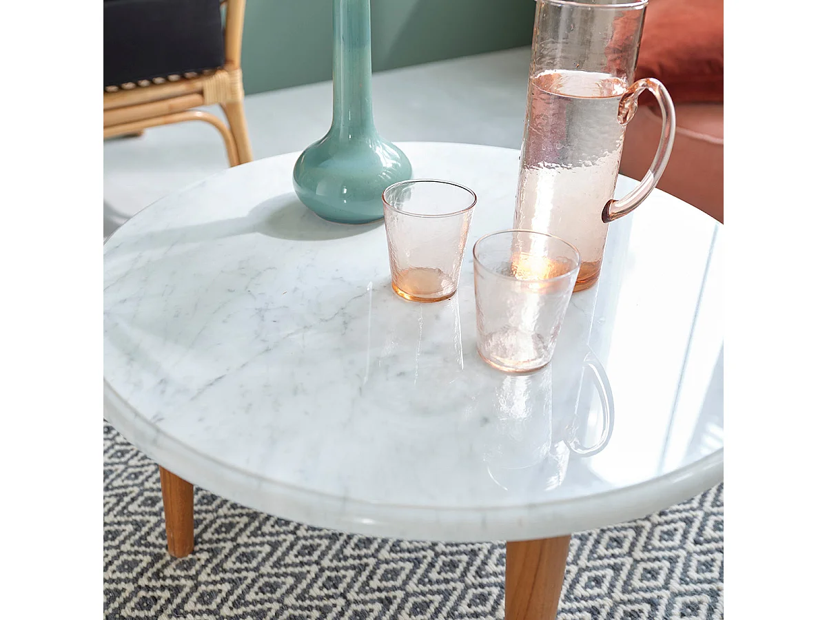 Mesa de centro redonda de madera de teca maciza y metal