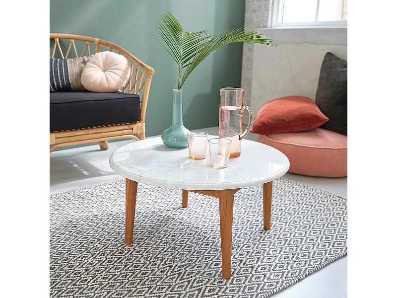 Tavolino rotondo in teak massello e metallo