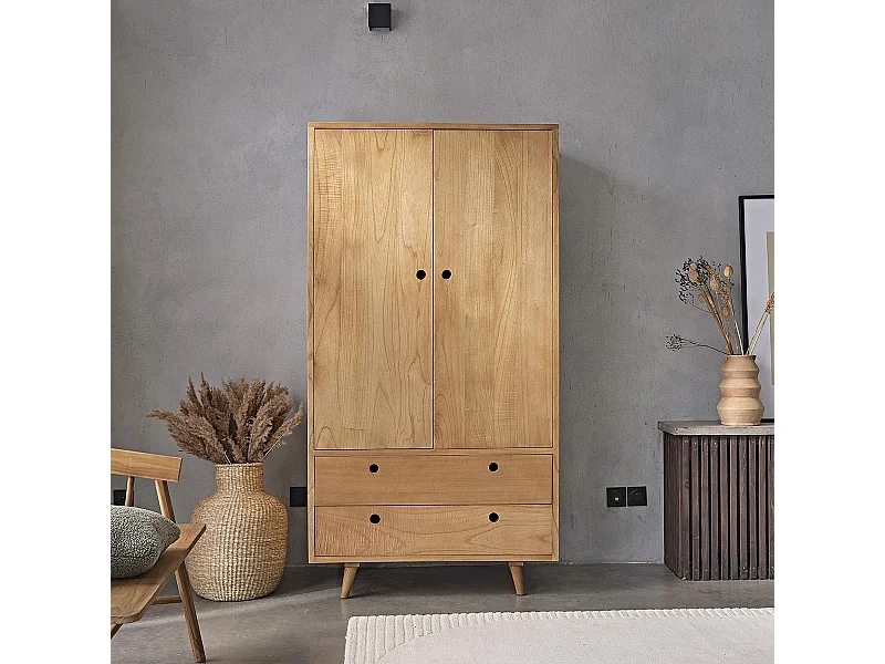 Armoire 2 portes et 2 tiroirs en bois mindi massif