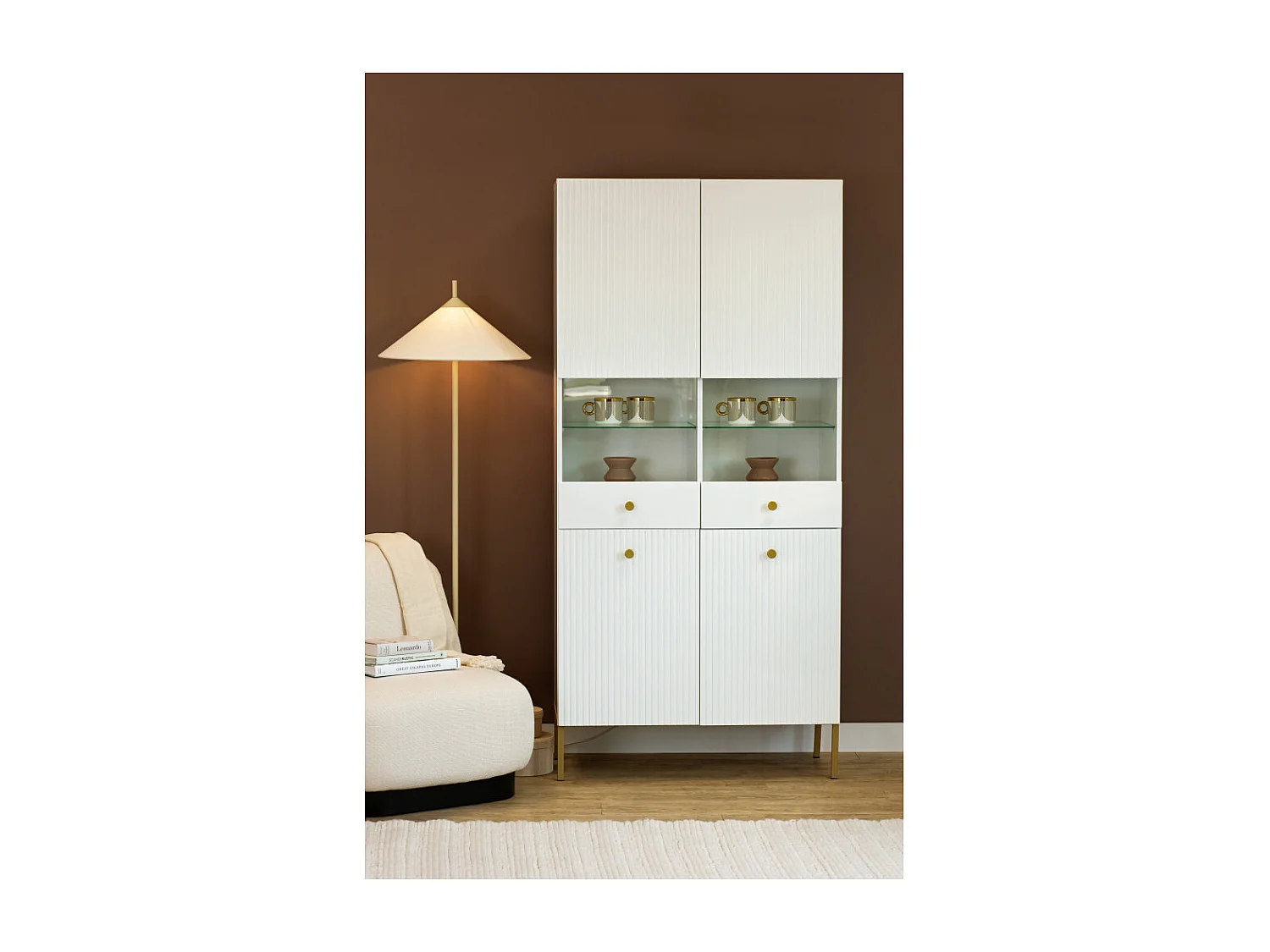 Vitrine VIENA 2 Portes Blanc - Doré