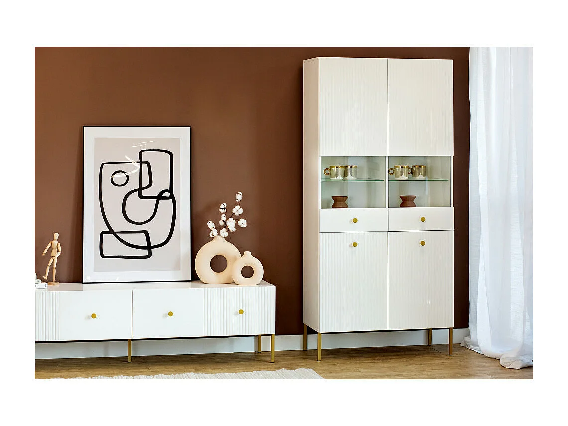Vitrine VIENA 2 Portes Blanc - Doré