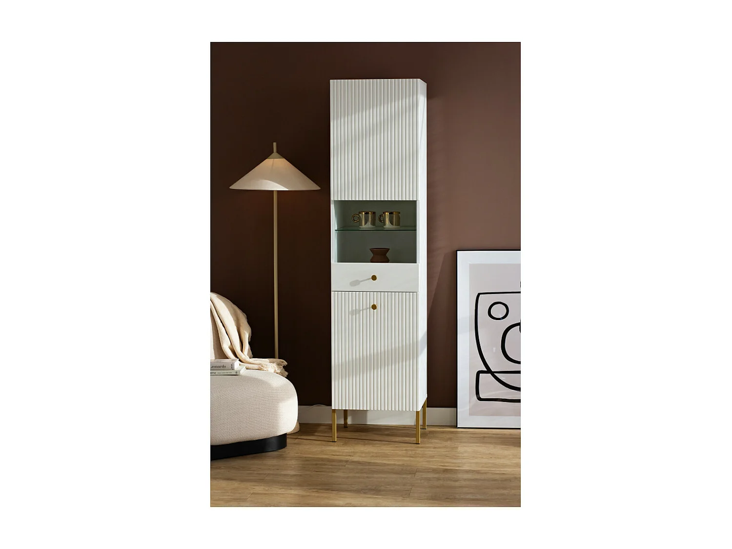 Vitrine VIENA 1 Porte Blanc - Doré