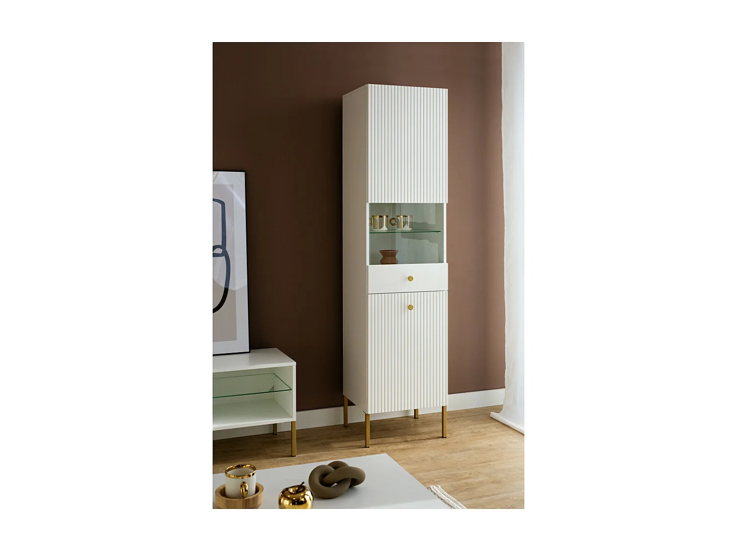 Vitrine VIENA 1 Porte Blanc - Doré