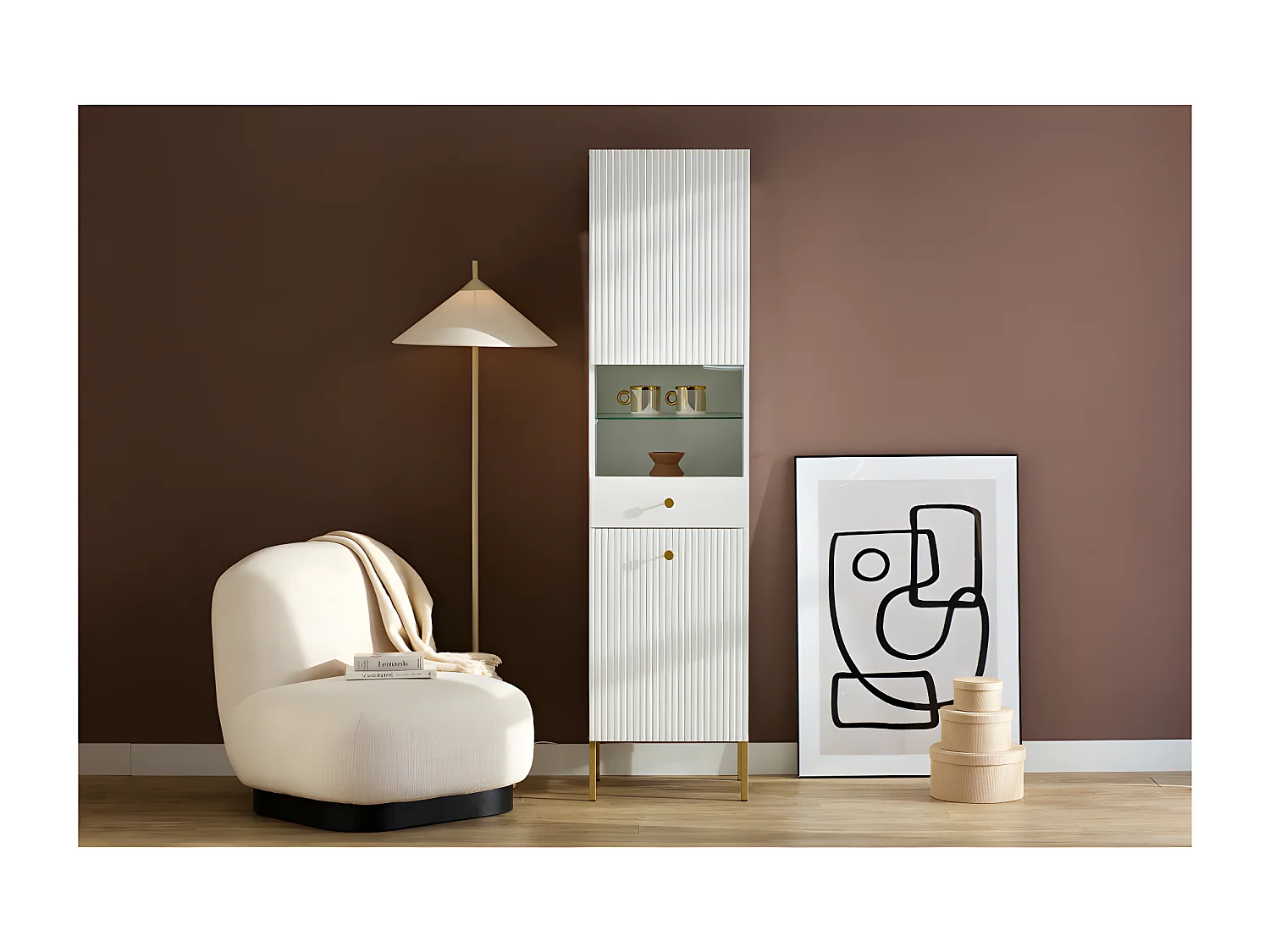 Vitrine VIENA 1 Porte Blanc - Doré