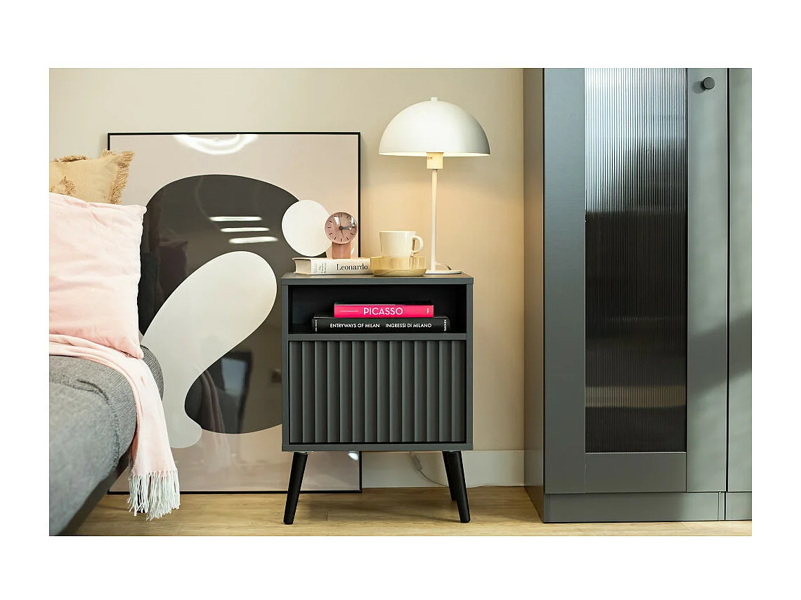 Table de chevet BARCELONA -1 Tiroir 1 Niche Gris