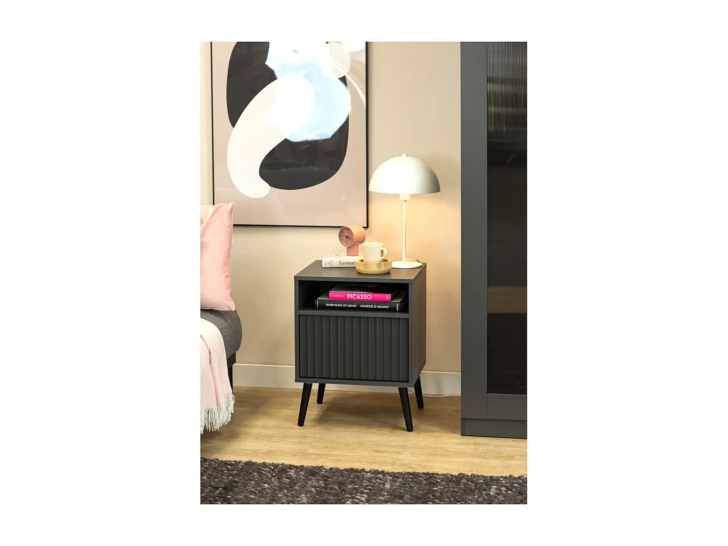 Table de chevet BARCELONA -1 Tiroir 1 Niche Gris