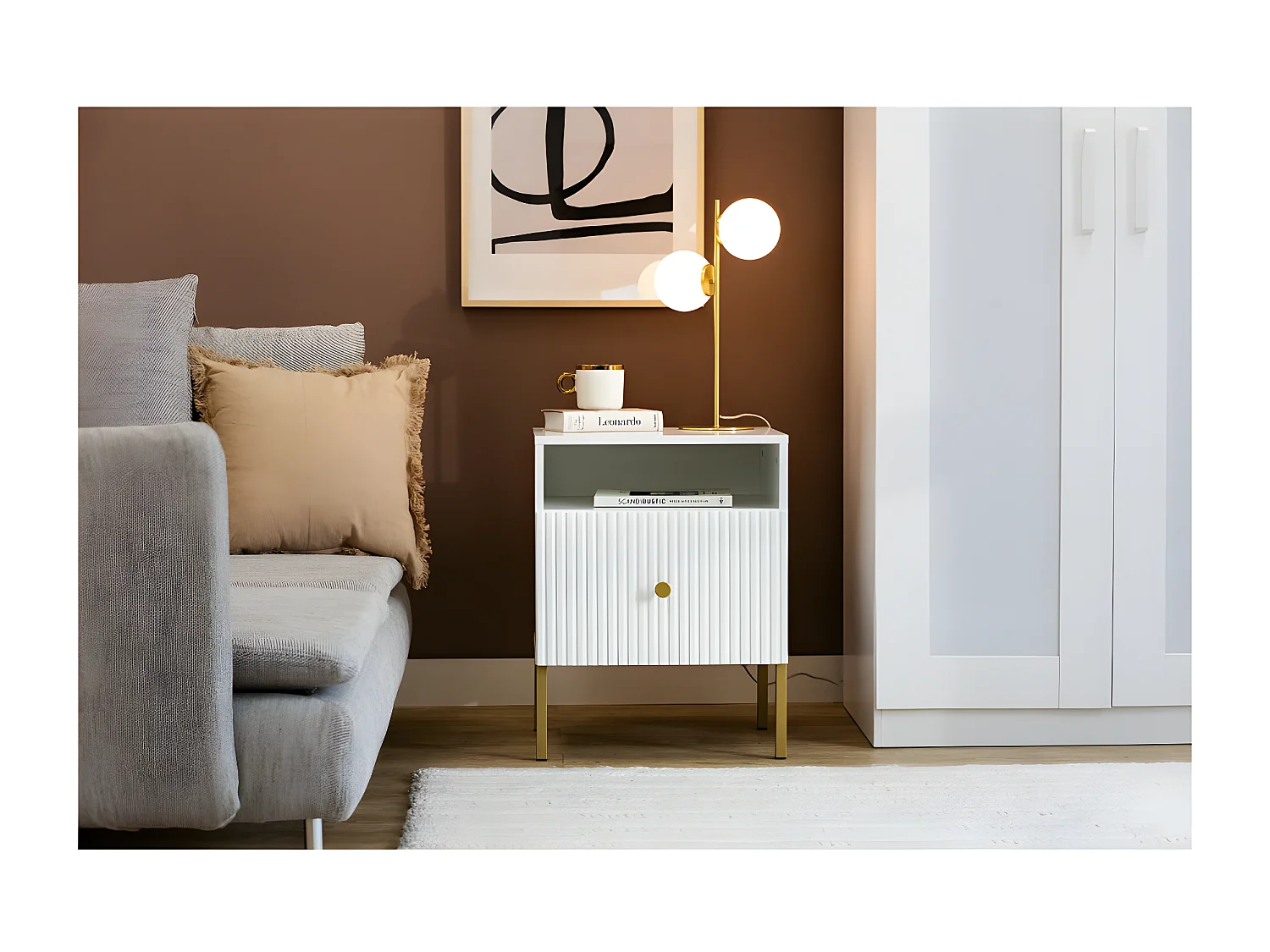 Table de chevet VIENA 1 Tiroir Blanc - Doré