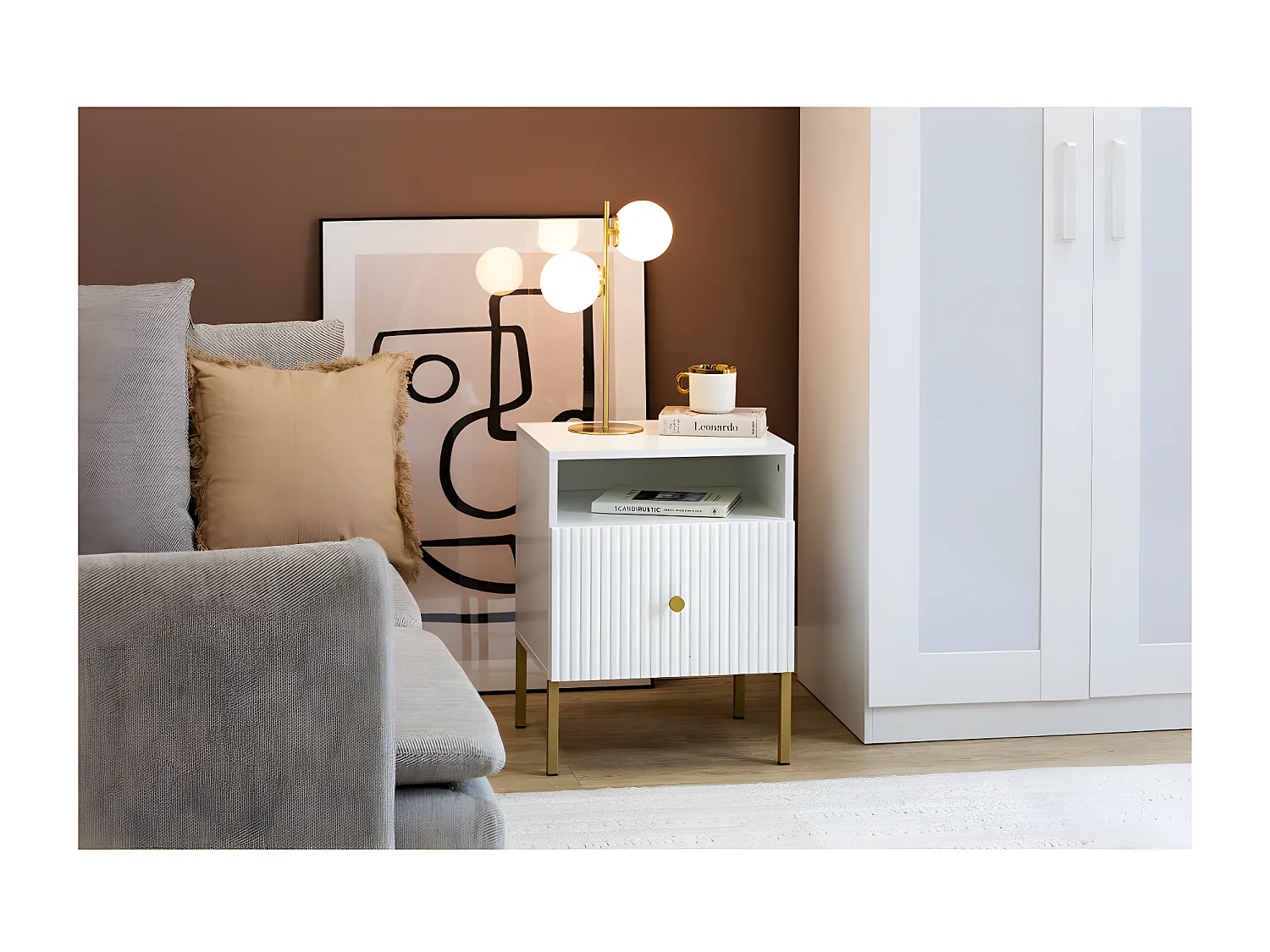 Table de chevet VIENA 1 Tiroir Blanc - Doré