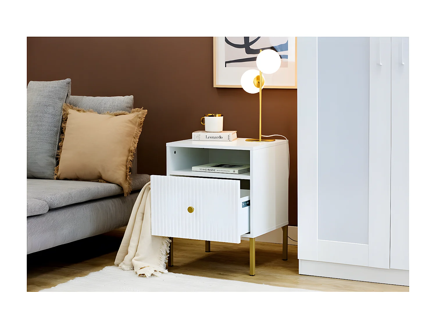 Table de chevet VIENA 1 Tiroir Blanc - Doré