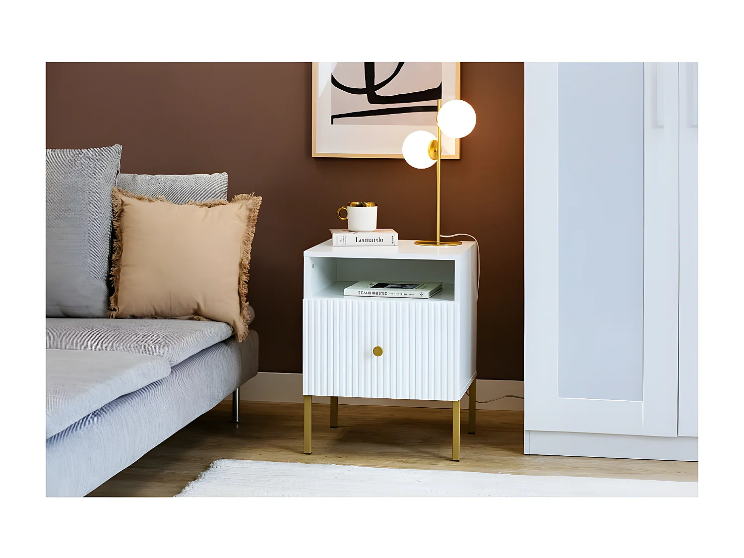 Table de chevet VIENA 1 Tiroir Blanc - Doré