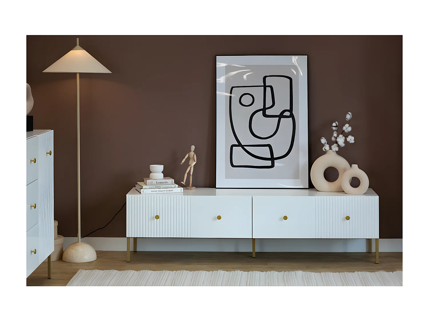 MEUBLE TV VIENA - 180 CM - 2 portes Blanc - Doré