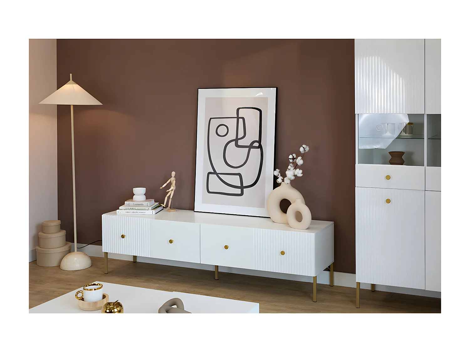 MEUBLE TV VIENA - 180 CM - 2 portes Blanc - Doré