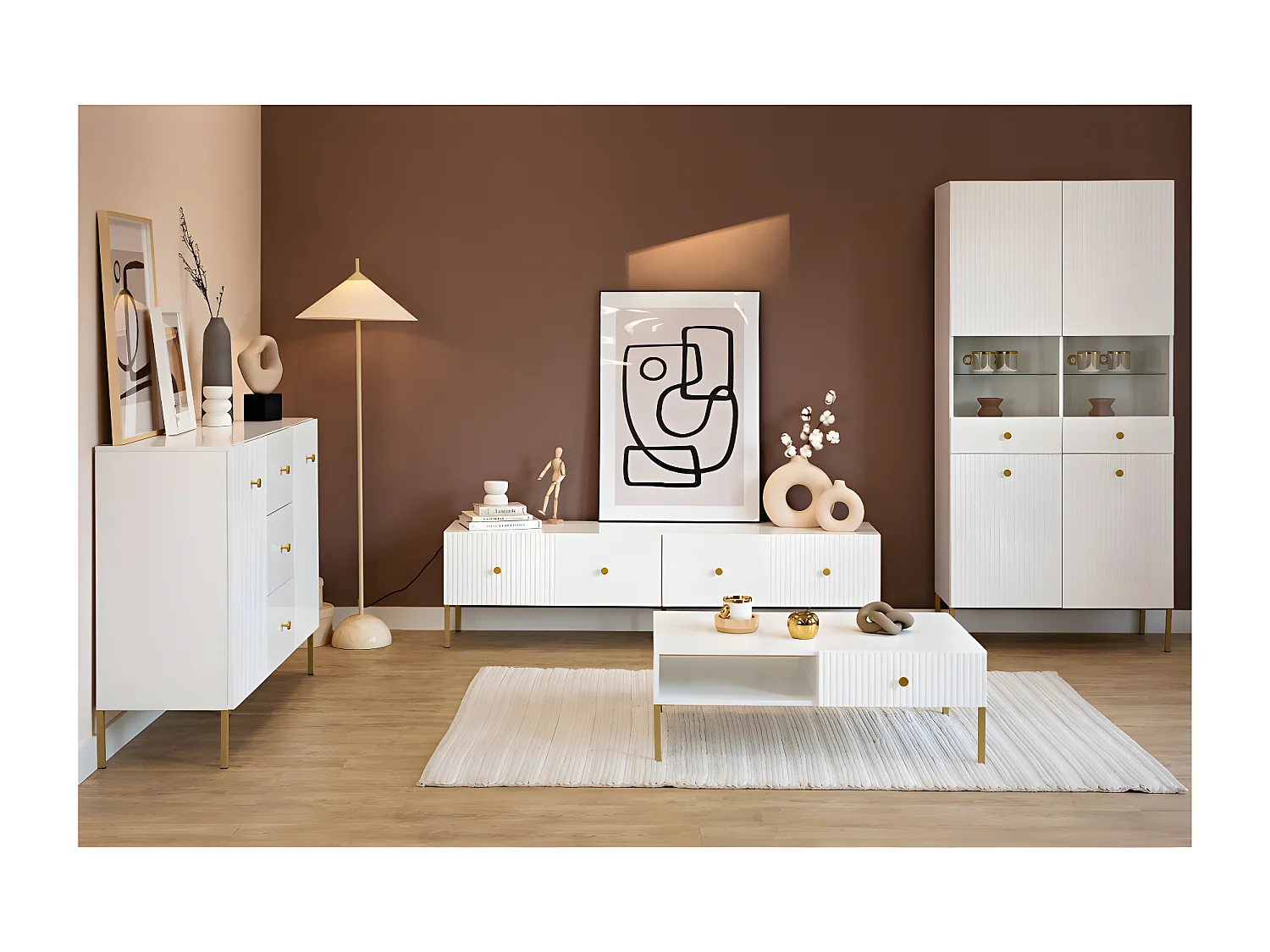 MEUBLE TV VIENA - 180 CM - 2 portes Blanc - Doré