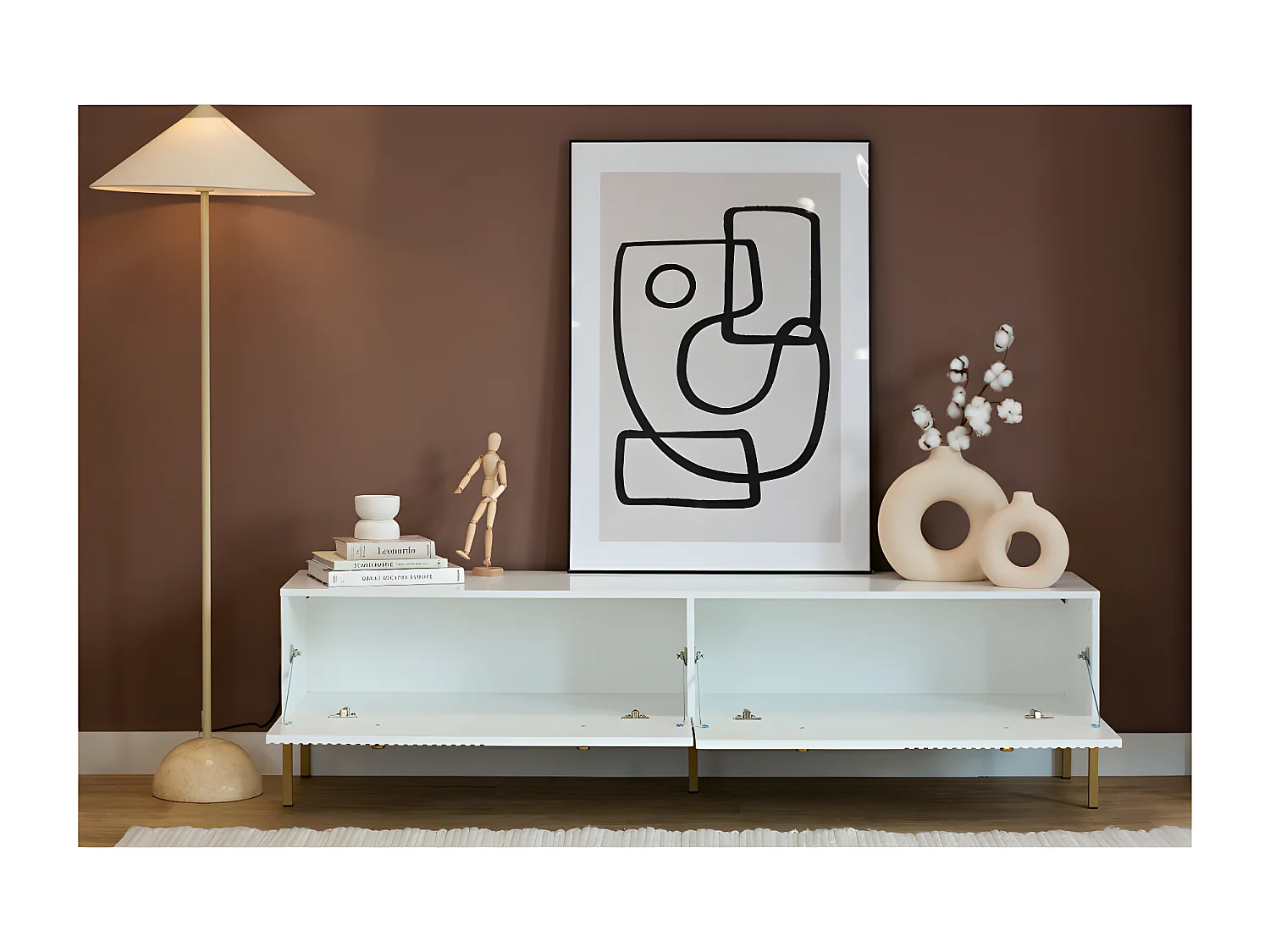 MEUBLE TV VIENA - 180 CM - 2 portes Blanc - Doré