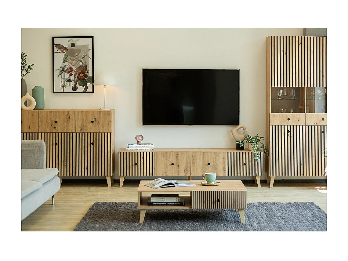 MEUBLE TV BERLIN 180 CM - 2 Portes Chêne
