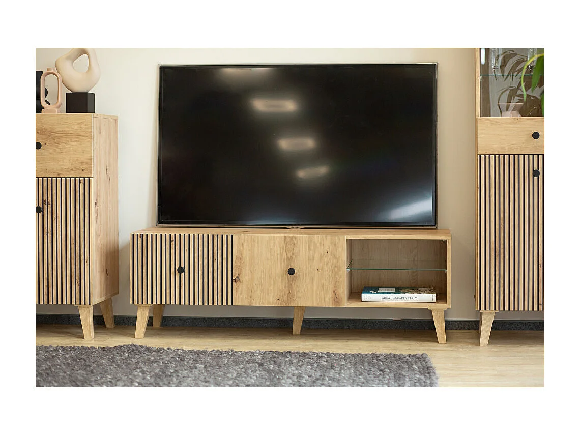 Meuble TV BERLIN 135 cm 1 Porte - 1 Niche Chêne