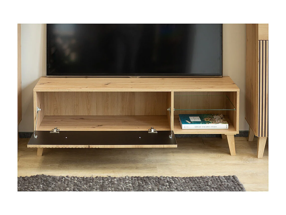 Meuble TV BERLIN 135 cm 1 Porte - 1 Niche Chêne