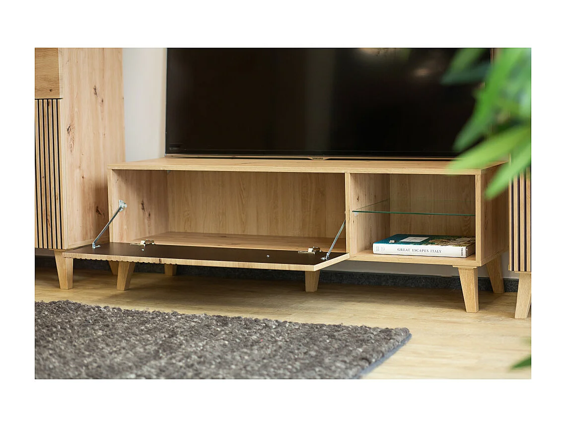 Meuble TV BERLIN 135 cm 1 Porte - 1 Niche Chêne