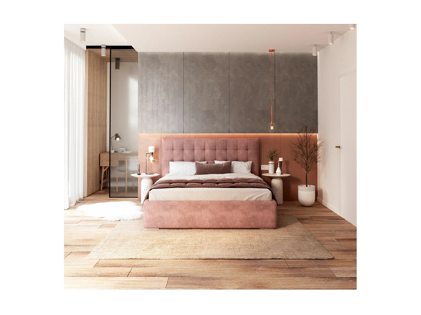 Lit coffre LUCERNO 160 x 200 cm avec sommier à lattes relevable Saumon